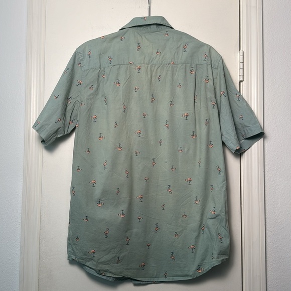 Men's George Casual Blueish Green Flamingo Summer Short Sleeve Button Up Size M - Picture 5 of 5